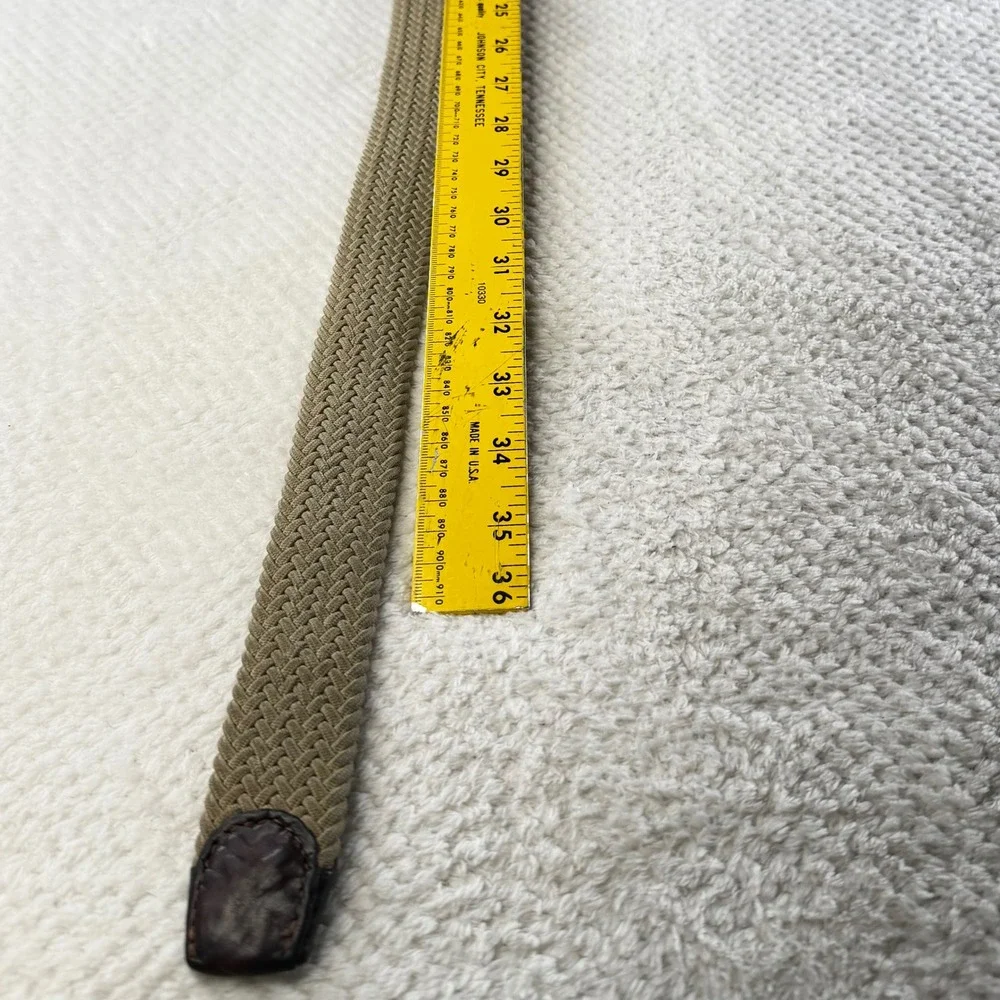 Eddie Bauer Mens Braided Elastic Belt Khaki Brown Leather Solid Brass 34/35